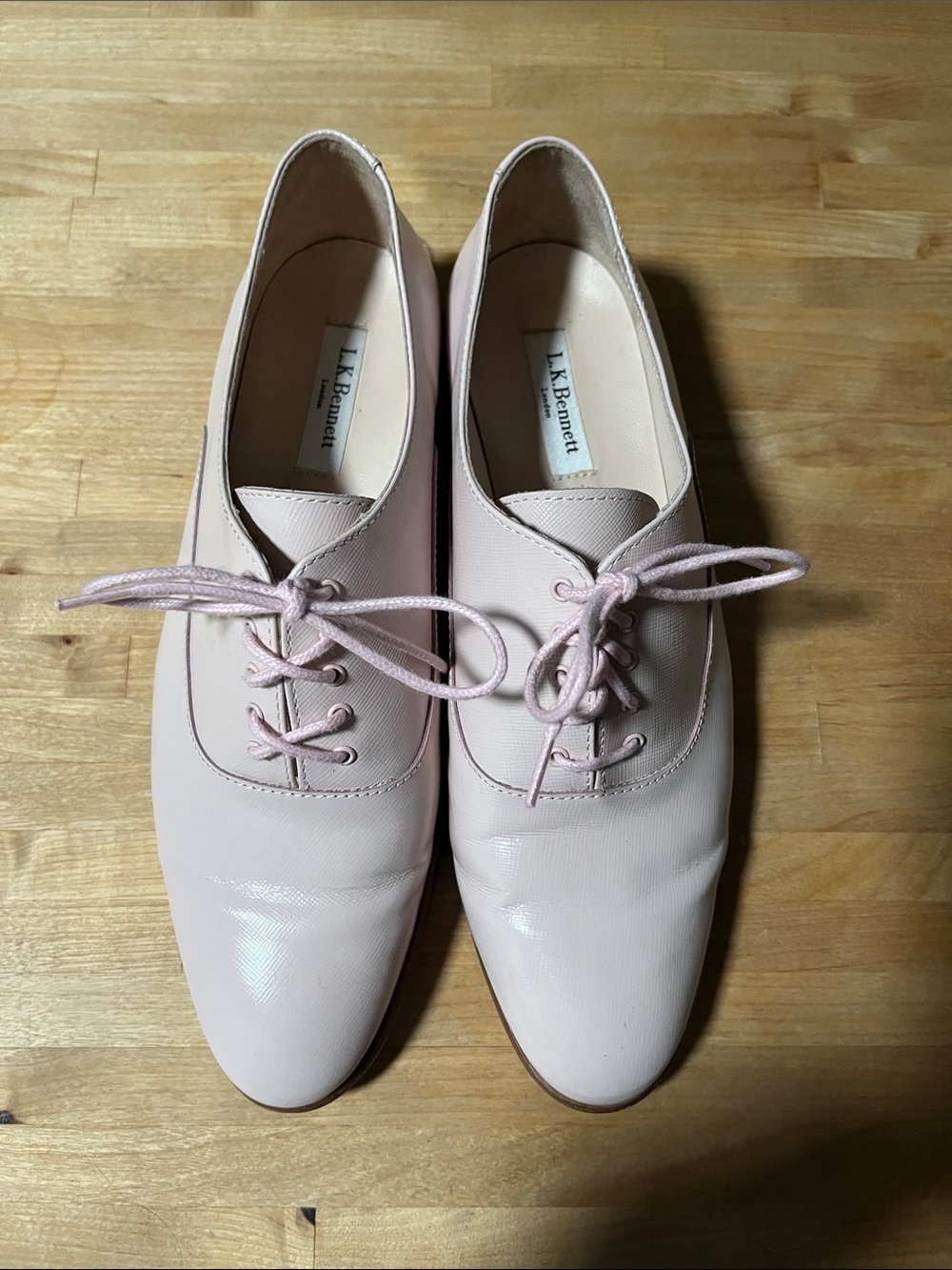 LK Bennett Elga Blush Patent Leather Lace-Up Oxfords